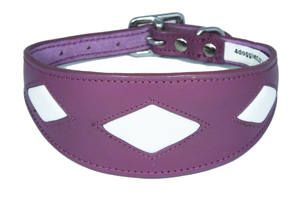 Sighthound Collar - Padded Leather with Diamond in Purple