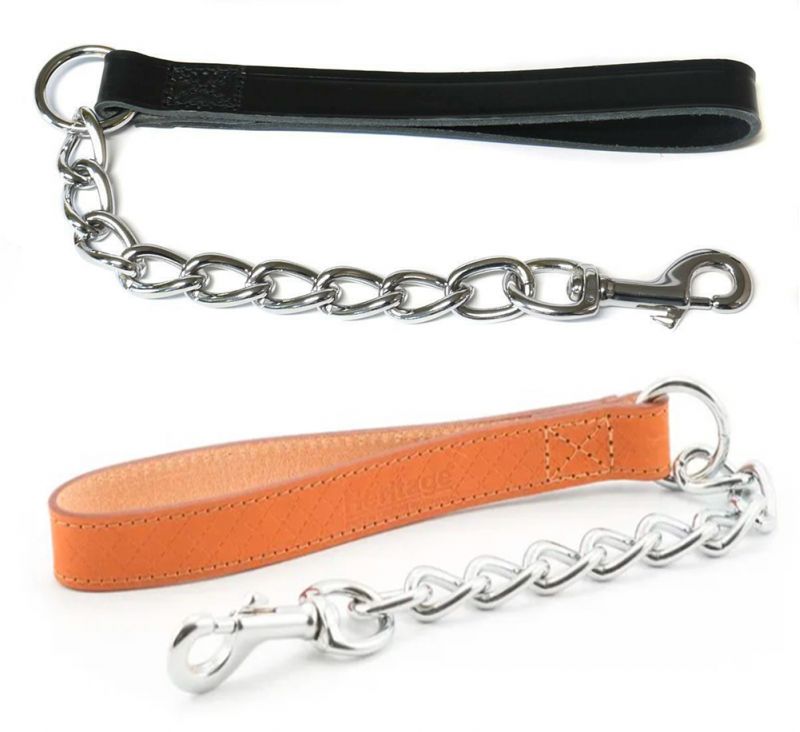 Ancol Heritage Chain Dog Leads with Leather Handle Heavy 50cm upto 75KG