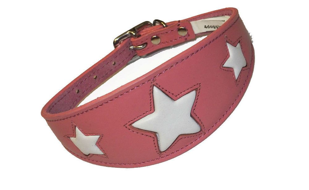 Leather Star Shape Greyhound, whippet, Dog Collar Tan With Brown Star 3 Sizes