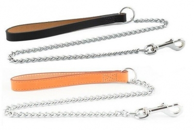ancol heritage chain dog leads with leather handle medium 80cm upto 50kg