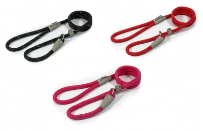 ancol slip rope dog lead viva strong soft nylon black red pink