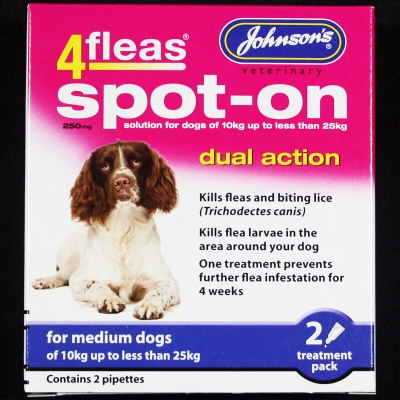 4fleas spot on dual action for medium dogs over 8 weeks of age weighing between 10kg & 25kg