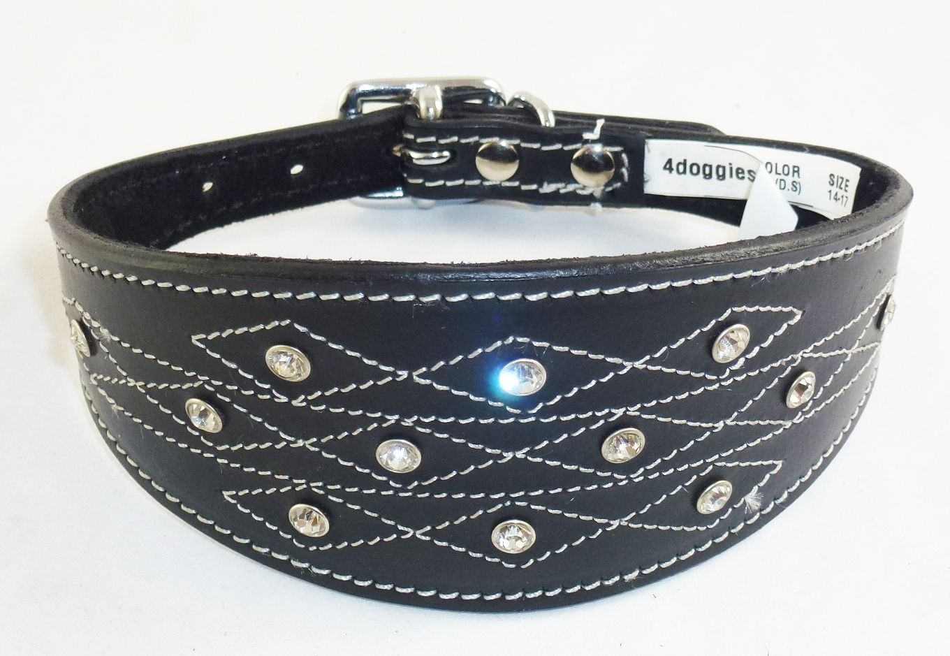 Brown Leather Whippet Greyhound Collar With New Stiching Design Diamante 3 Size