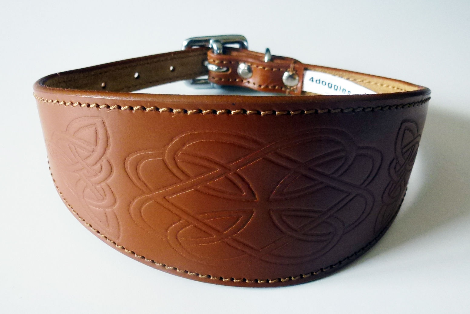 Sighthound Collar - Padded Leather Celtic Design in Tan